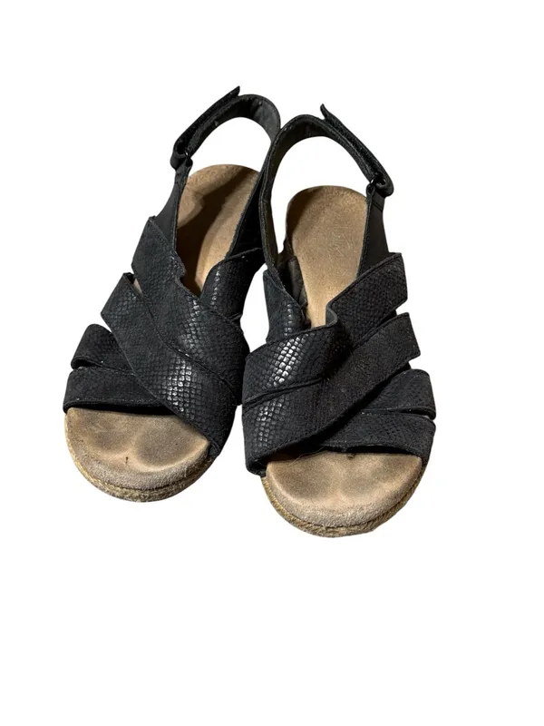 Clarks Lafley Krissy Black Leather Espadrille Wedge Sandals Womens Size 7.5 M - Image 2