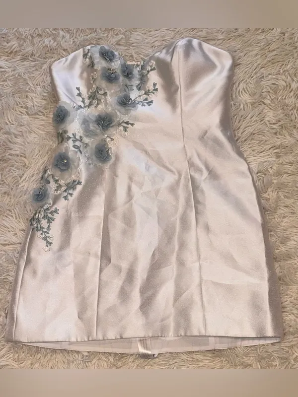 NEW Dessy Collection 3D Floral Embellished Sleeveless White Minidress Sz 4 - Image 4