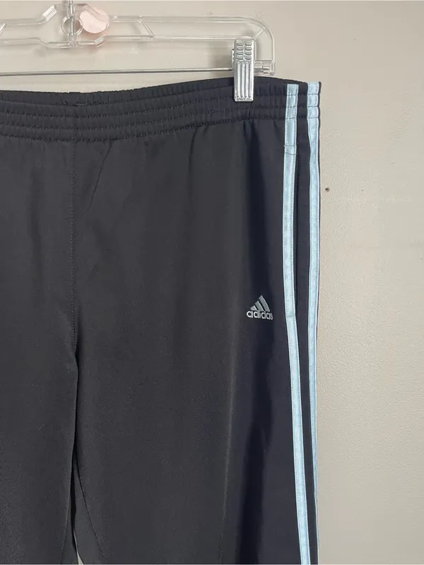 ADIDAS Black Track Pants with Light Blue Stripes Sz S - Image 3