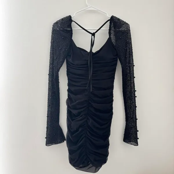 Oh Polly Black St. Germain Mini Dress Embellished Long Sleeve - Image 6