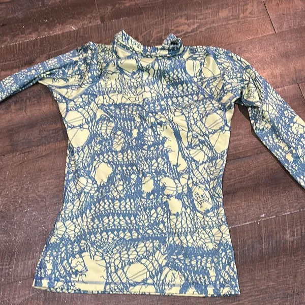 NIKE Pro Half Zip Pullover Womens‎ Medium Yellow Blue Lace Hyperwarm Long Sleeve - Image 5