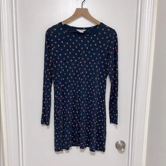BODEN‎ | Woman's Blue Polka Dot Confetti Long Sleeve Swing Tunic Mini Dress, 8R - Image 3