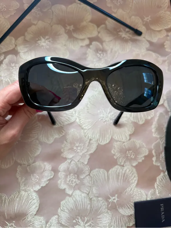 Prada SPR 19M Sunglasses Translucent Black Rectangle Cat Eye Made in Italy - Image 3