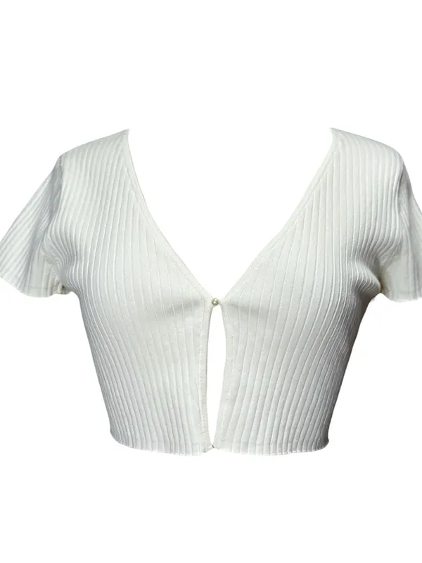 REFORMATION Anny Knit Cropped Cardigan, Gossamer, Small - Image 10