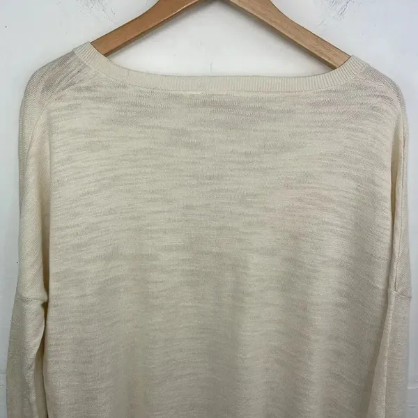 Anthropologie Moth Womans Ivory Tan Sweater Oversized Long Tunic Slits size XS - Image 7