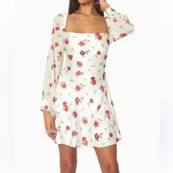 Weworewhat‎ Red Floral Satin Puff Sleeve Mini Dress Size 8 - Image 2