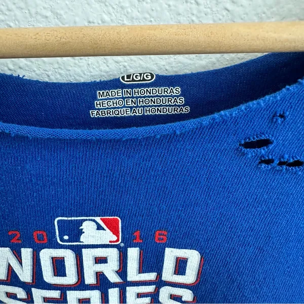 Chicago Cubs "2016 World Series Champions" Blue Off the Shoulder T-shirt - Image 3