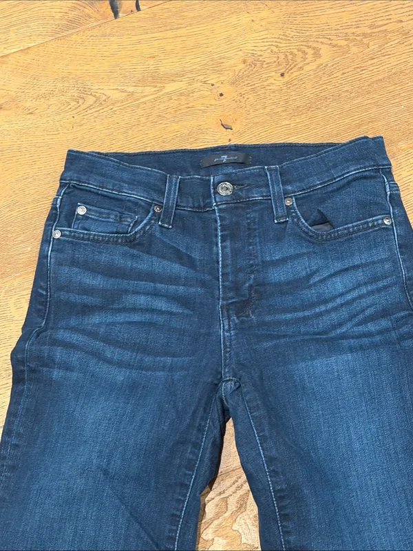 7 for all mankind dojo tailorless flare jeans size 27 dark denim - Image 3