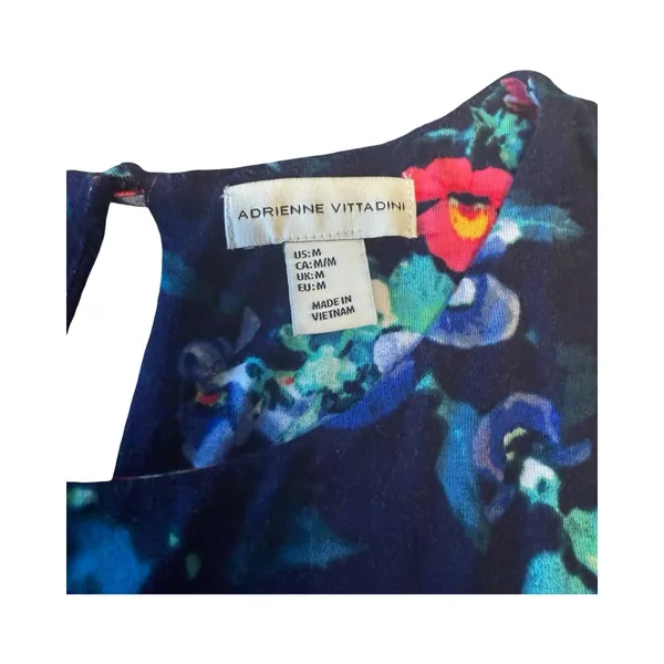Adrienne Vittadini Womens Navy Floral Fit and Flare Dress‎ Sleeveless Medium - Image 2