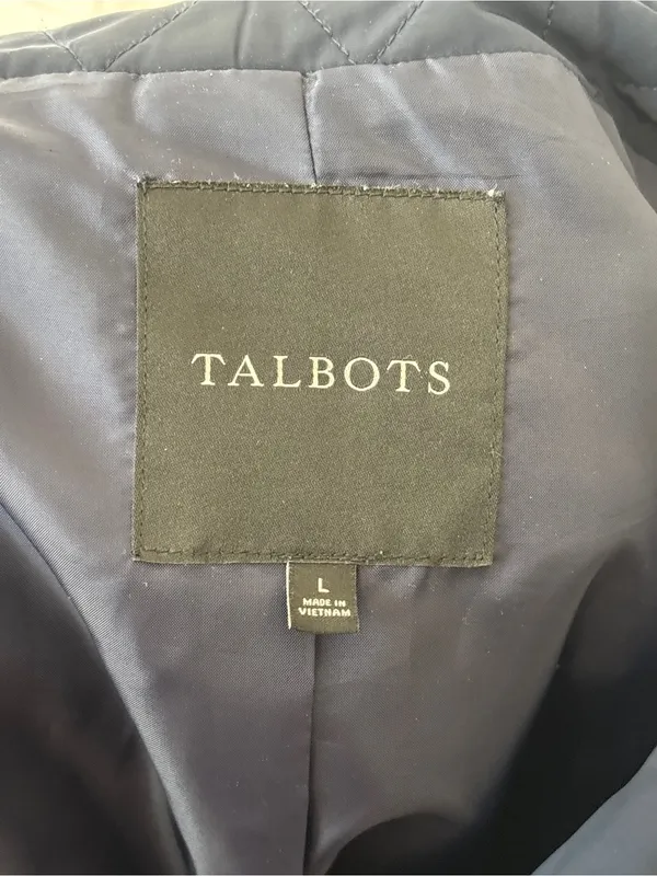 Talbots Navy Quilted Lightweight Puffer Jacket Size Large Ribbed Sides‎ Full Zip - Image 13