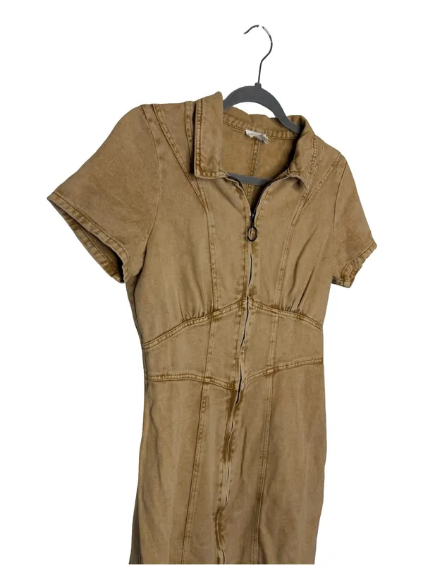 ✨🤎 Le Lis Collection Zip Front Denim Mini Dress Medium Cotton Utility‎ Y2K 🤎✨ - Image 3
