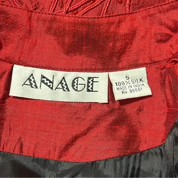 Vintage Anage Red Silk Beaded Sequins Kimono Jacket Sz S Artsy Boho Embroidered - Image 8