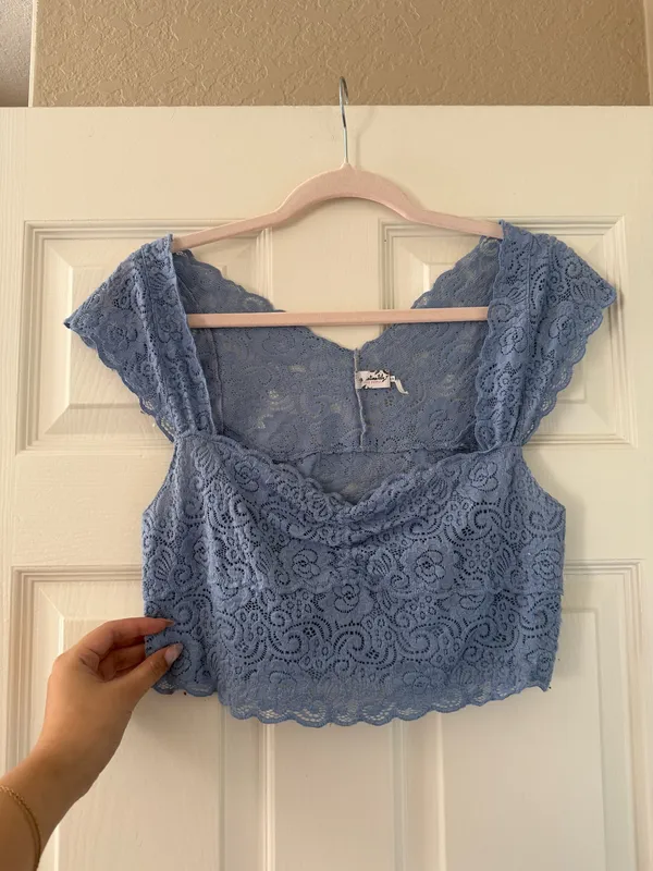 Free People Dark Periwinkle Lace Scallop Edge Top - Image 3