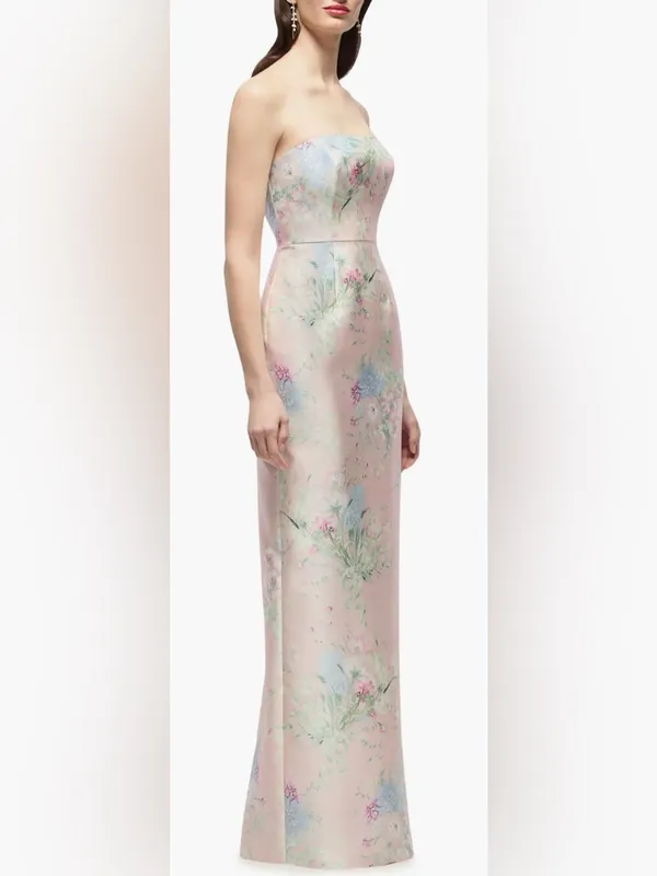 NEW Alfred Sung Jacqueline ESME Floral Pink Strapless Satin Twill Column Gown 8 - Image 3