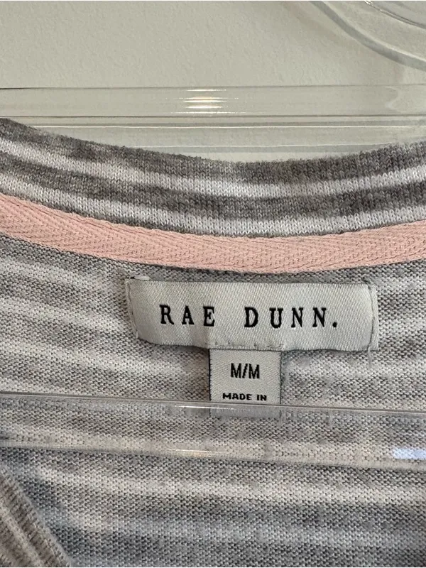 Rae Dunn Striped‎ “COZY” Long Sleeve pajama Top Grey White Size Medium - Image 3