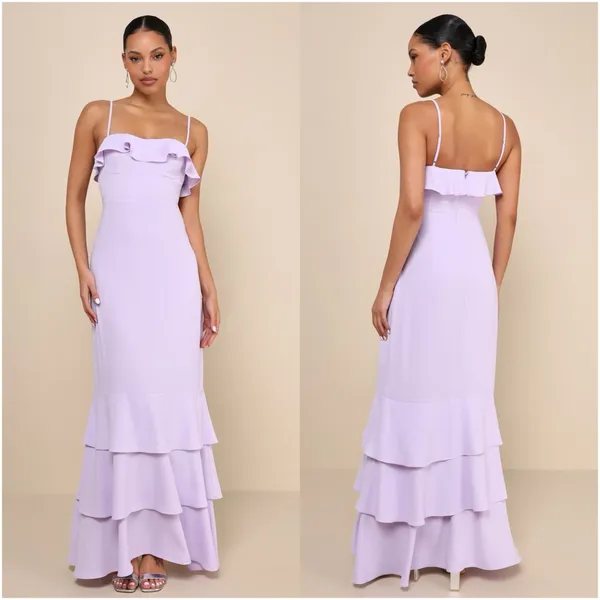 LULU’S Lively Evenings Lavender Sleeveless Tiered Maxi Dress - Image 2