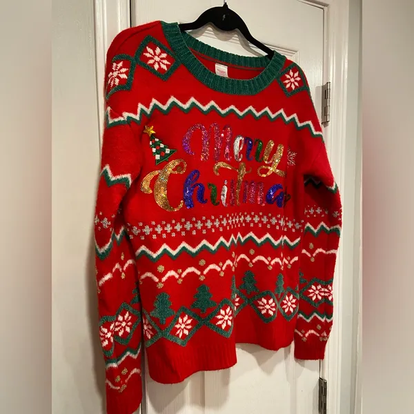 Holiday Time Size S Merry Christmas Embellished Sequin Crew Neck Ugly Sweater - Image 4