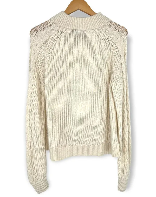 J.Crew | Medium | Cream White Pom Pom Cable Knit Sweater Lambswool Blend - Image 7