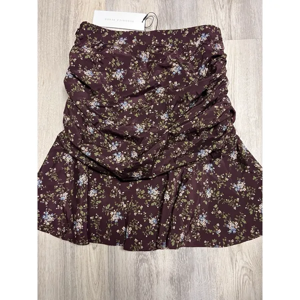 Veronica Beard Taras Mini Skirt Ruched Purple Floral Tiered Silk‎ Fairy Dainty - Image 3