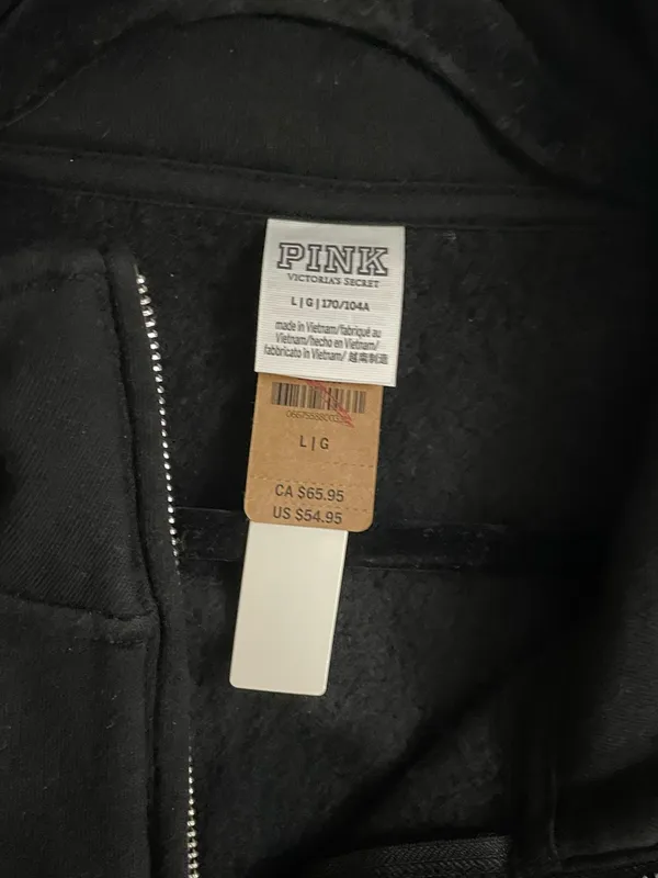 PINK - Victoria's Secret Half-Zip Pullover Sweatshirt in Black with Pockets Size L - Image 4