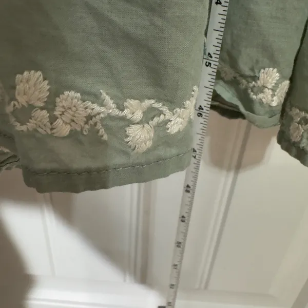 3271 | Lucky Brand Embroidered Tiered Midi Dress Sage Green Cotton Women L - Image 7