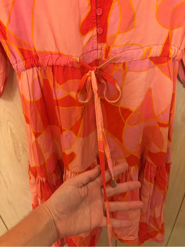 Petal & Pup Pink & Coral Abstract V-Neck Tie-Waist Mini Dress - Image 4