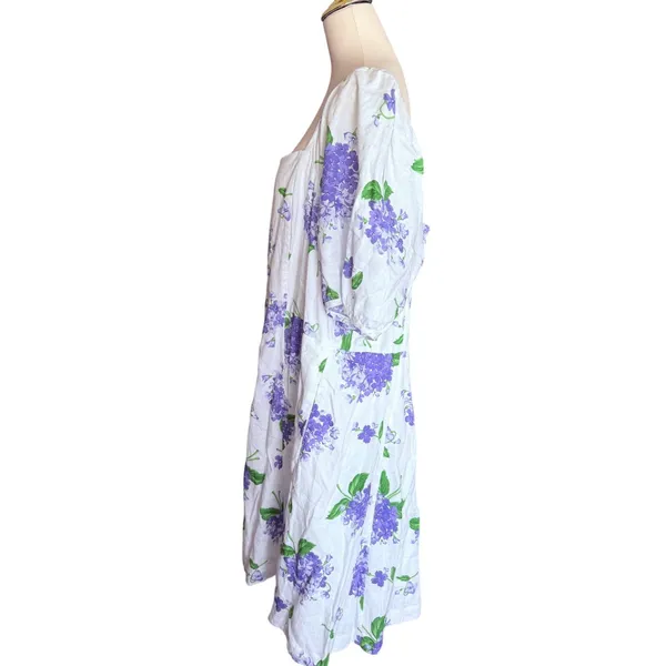 Draper James Womens Plus Size 24 Blue Hydrangea Floral Linen Puff Sleeve Dress‎ - Image 3