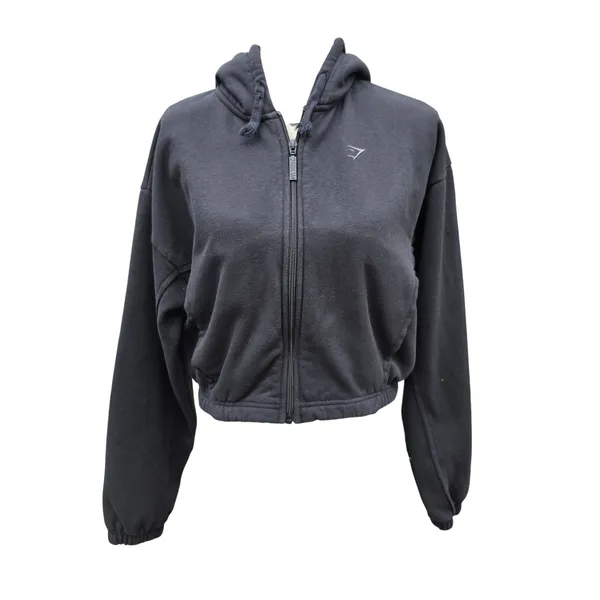 Gymshark Fleece Full Zip Hoodie Jacket Black‎ Cropped B8A7J-BB2J-S-EN1 Small - Image 2