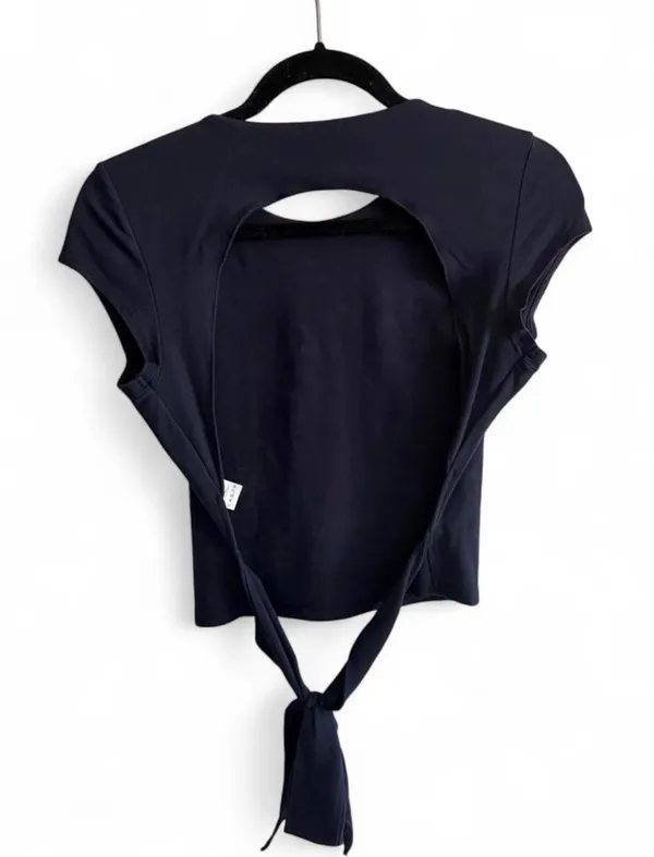 Navy blue tie back crop top. Lightly used. From Garage. #tiedetail #backless - Image 2