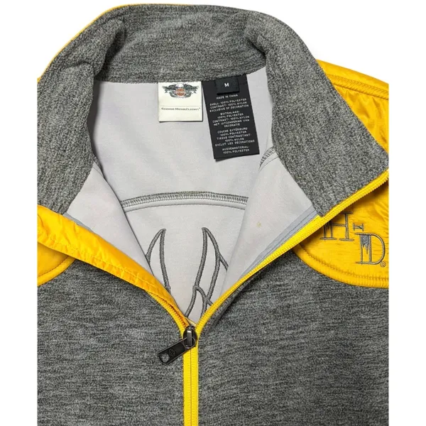 Harley-Davidson Womens Gray Fleece Yellow Quilted Shoulder Zip Jacket Medium - Image 6