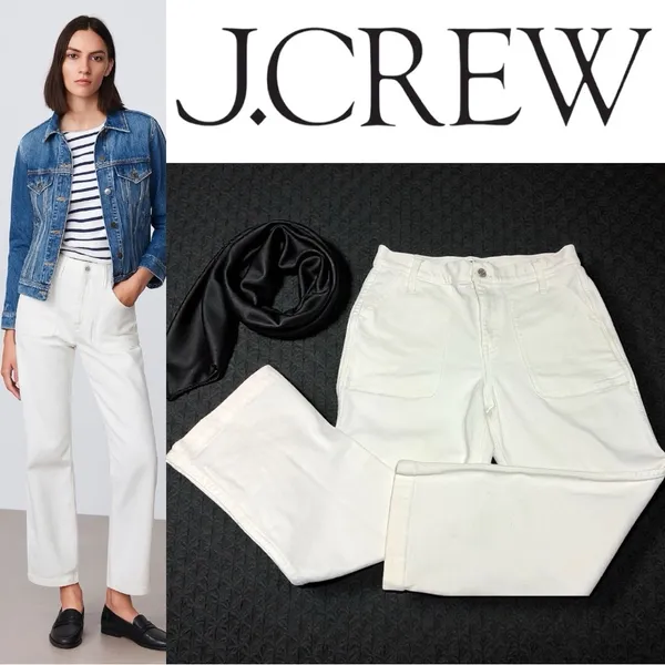 454 J.Crew | EUC White High-Rise Utility Straight Leg Crop Jeans (Size 27P) - Image 2