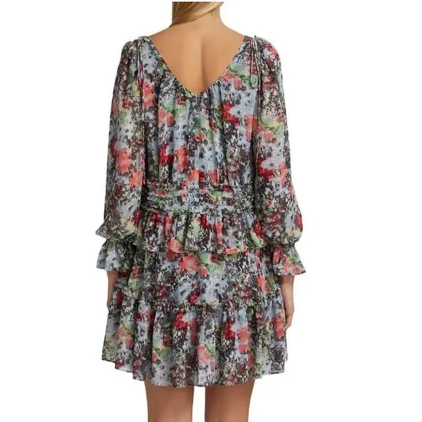 Cinq à Sept Women's Lewis‎ Long Puff Sleeves Floral Georgette Mini Dress Blue 0 - Image 3