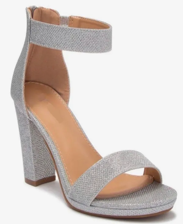 Top Moda Silver Shimmery Chunky Heel Sandal - Image 2