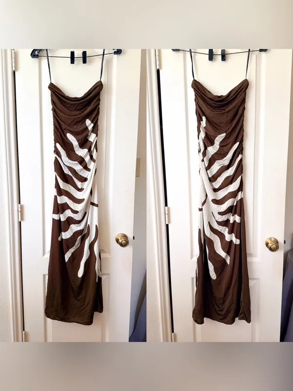 Cala de la Cruz Daphne Ruched Maxi Dress Sunburst Mocca Small - Image 3