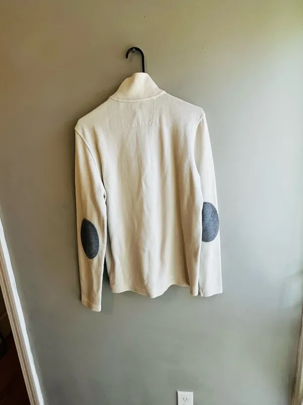 Banana Republic Women’s Cream Quarter-Zip Pullover Sweater Elbow Patches Small - Image 7
