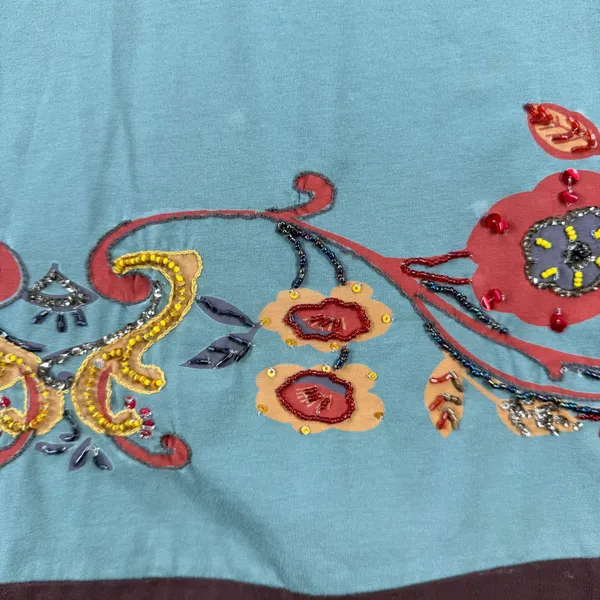 Double D Ranchwear Sage Green Beaded‎ Floral Embroidered Tunic Dress L READ - Image 15