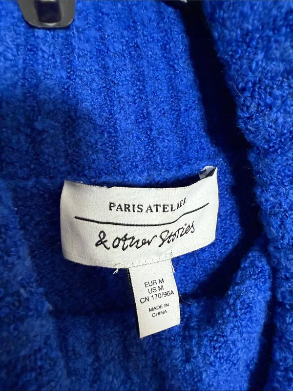 & Other Stories Oversize Turtleneck Cotton Blend Bright Royal Blue Sweater M - Image 3