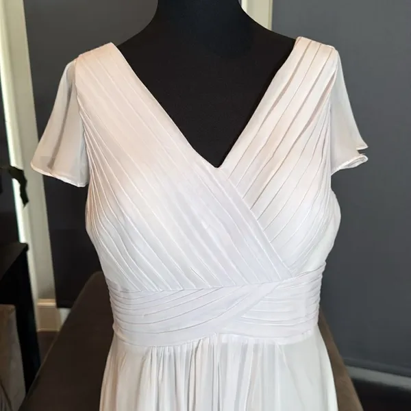 Women’s White Full Length Chiffon Dress Flutter Sleeves Corset Back Size 14 - Image 2