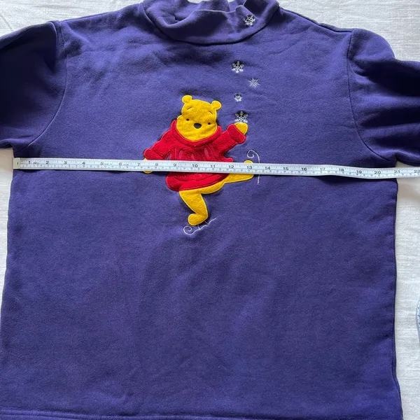 VTG 90s Disney Store Winnie The Pooh Ice Skating Embroidered Mock Neck Purple - Image 6