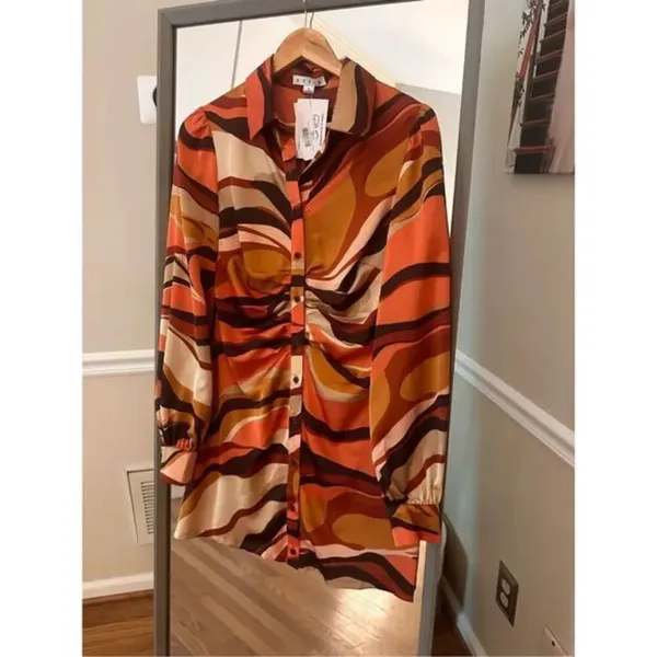 HYFVE Brown Printed Button Down Dress Small NWT - Image 2