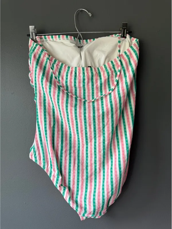 J.Crew Women's One Piece Swimsuit Size 6 Pink Green White Striped - Image 2