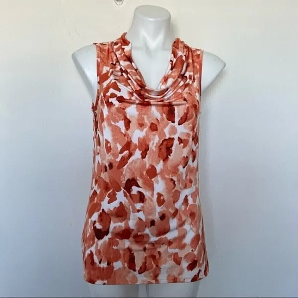 NEW Dana Buchman XS Cowl Neck Sleeveless Abstract Top terracota casual workwear - Image 10
