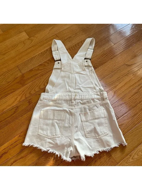 Free people We The Free Sunkissed Off White Denim Short Overalls Romper Size 4 - Image 10