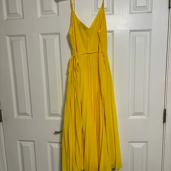 Lulus Yellow Pleated Wrap Dress - Image 3