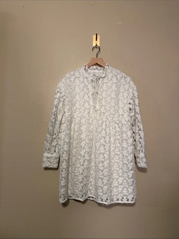 ZARA TEXTURED WEAVE MINI DRESS WHITE Size XS - Image 4