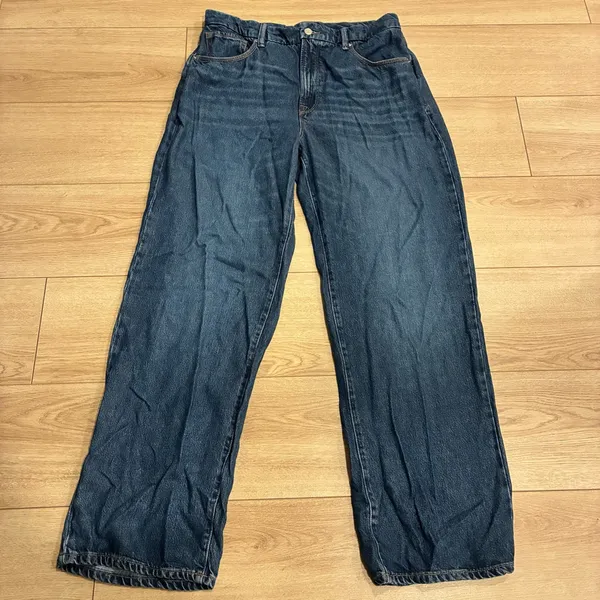 Good American High Waisted Wide Leg Jeans Faded Indigo395 Medium Wash Size 10/30 - Image 2
