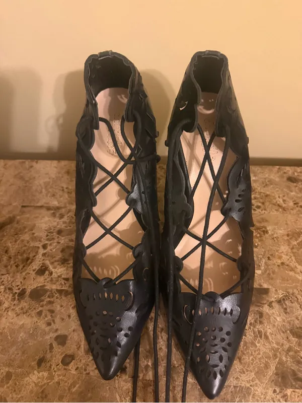 Charlotte Russe Black Laser-Cut Lace-Up Pointed Flats - Image 3