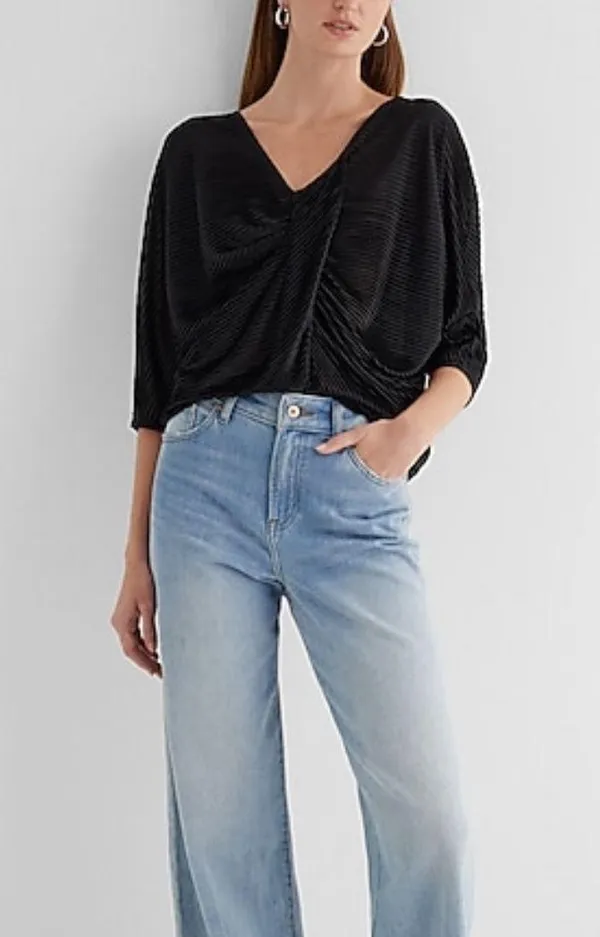 Sheer Black Ribbed Dress Top - Image 2