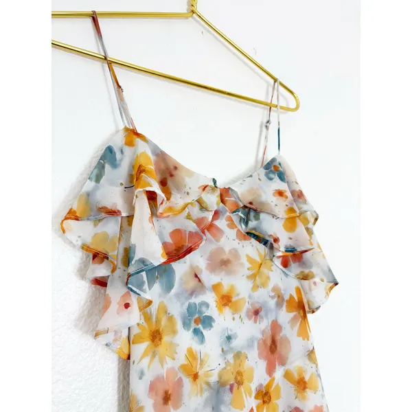 Anthropologie Sleeveless Asymmetric Ruffled Midi Dress Size Small Chiffon Fairy - Image 7