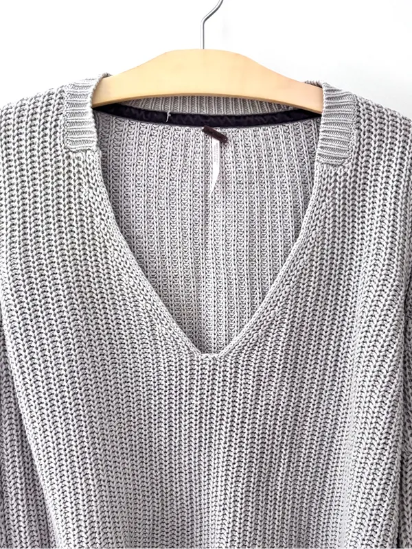 Free People Damsel Bell Sleeve Chunky Knit Sweater Gray XS Boho - Image 8